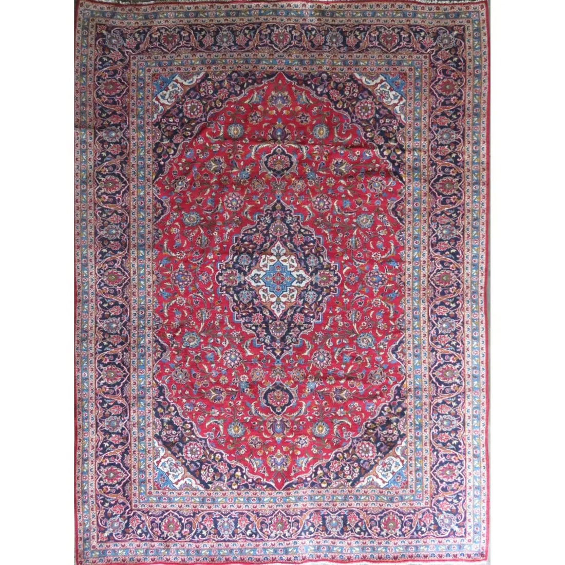 One Of The Kind Hand-Knotted Persian Wool Rug _ Luxurious Vintage Design, 12'10" X 9'6", Artisan: Hand-Knotted Persian Wool Rug _ Luxurious Vintage Design, 12'10" X 9'6", Artisan Crafted, Authentic hand-knotted traditional antique vintage Persian rugs, in excellent vintage condition with over 60 y