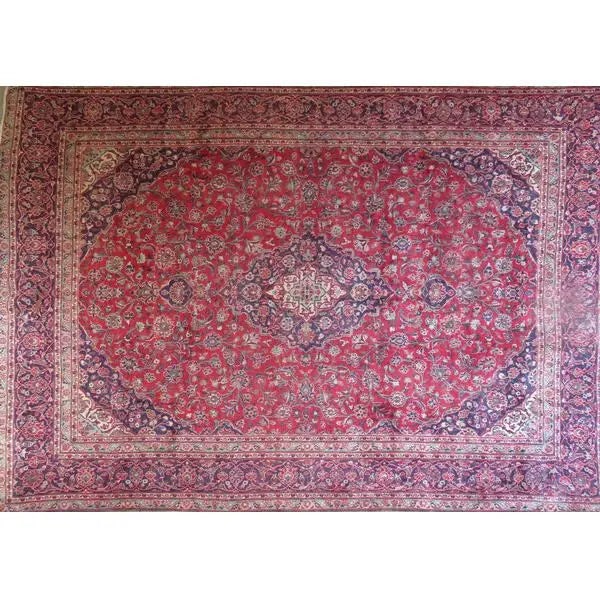 One Of The Kind Hand-Knotted Persian Wool Rug _ Luxurious Vintage Design, 12'10" X 9'6", Artisan: Hand-Knotted Persian Wool Rug _ Luxurious Vintage Design, 12'10" X 9'6", Artisan Crafted, Authentic hand-knotted traditional antique vintage Persian rugs, in excellent vintage condition with over 60 y