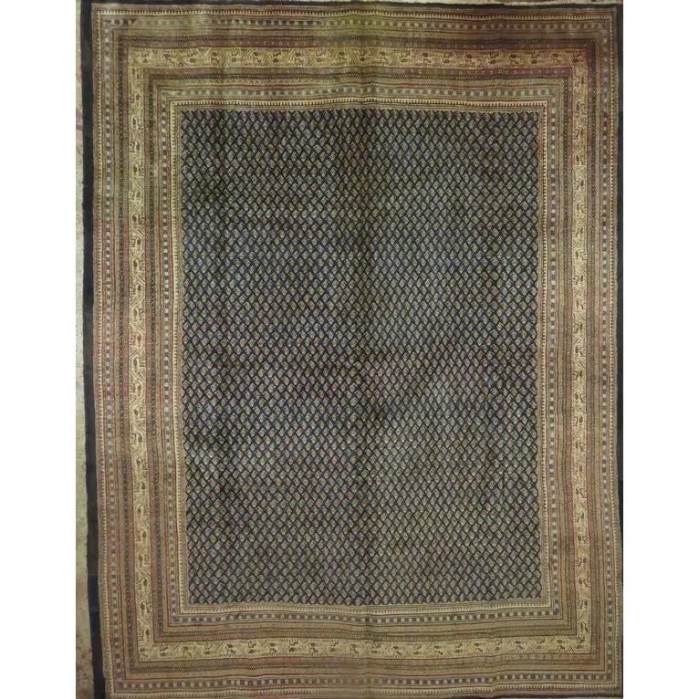 One Of The Kind Hand-Knotted Persian Wool Rug _ Luxurious Vintage Design, 11'4" X 8'5", Artisan: Hand-Knotted Persian Wool Rug _ Luxurious Vintage Design, 11'4" X 8'5", Artisan Crafted, Authentic hand-knotted traditional antique vintage Persian rugs, in excellent vintage condition with over 60 ye