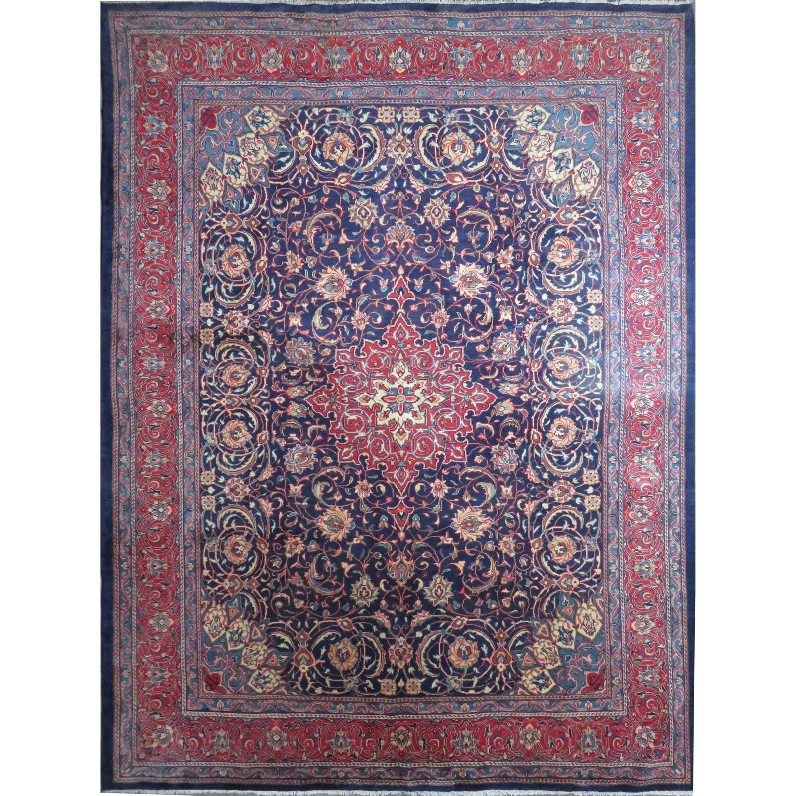 One Of The Kind Hand-Knotted Persian Wool Rug _ Luxurious Vintage Design, 13'3" x 9'7", Artisan: Hand-Knotted Persian Wool Rug _ Luxurious Vintage Design, 13'3" x 9'7", Artisan Crafted, Authentic hand-knotted traditional antique vintage Persian rugs, in excellent vintage condition with over 60 ye