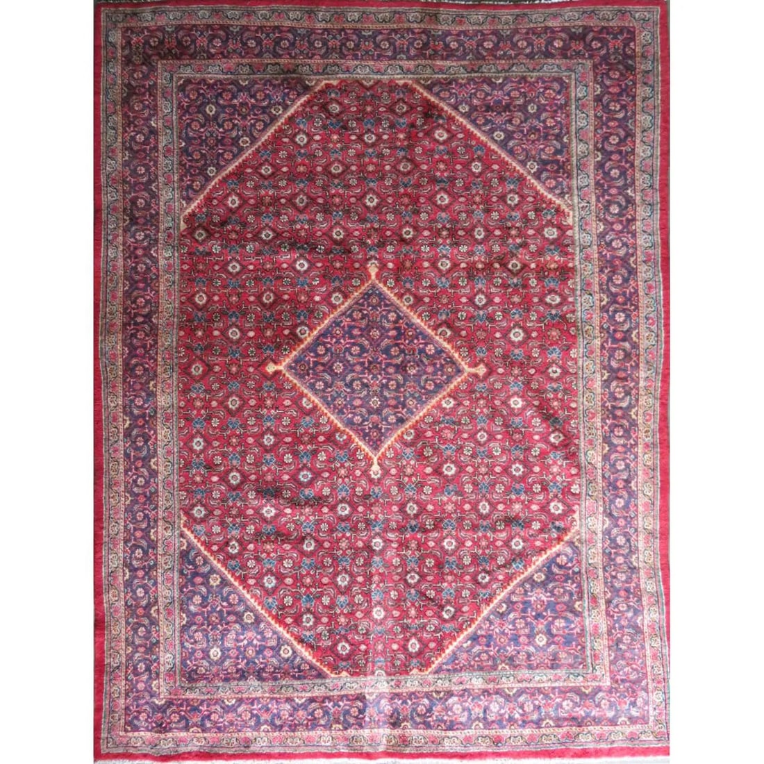 One Of The Kind Hand-Knotted Persian Wool Rug _ Luxurious Vintage Design, 13'1" x 10'0", Artisan: Hand-Knotted Persian Wool Rug _ Luxurious Vintage Design, 13'1" x 10'0", Artisan Crafted, Authentic hand-knotted traditional antique vintage Persian rugs, in excellent vintage condition with over 60 y