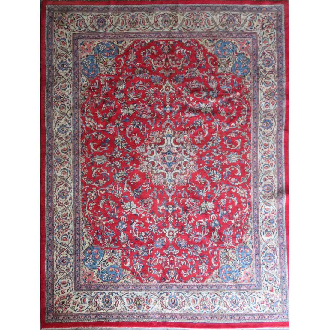 One Of The Kind Hand-Knotted Persian Wool Rug _ Luxurious Vintage Design, 12'9" x 9'6", Artisan: Hand-Knotted Persian Wool Rug _ Luxurious Vintage Design, 12'9" x 9'6", Artisan Crafted, Authentic hand-knotted traditional antique vintage Persian rugs, in excellent vintage condition with over 60 ye