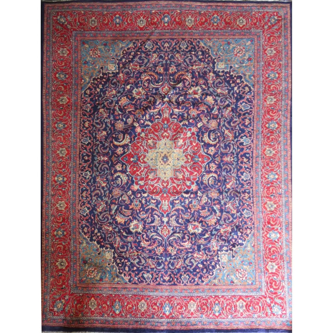 One Of The Kind Hand-Knotted Persian Wool Rug _ Luxurious Vintage Design, 12'10" x 9'8", Artisan: Hand-Knotted Persian Wool Rug _ Luxurious Vintage Design, 12'10" x 9'8", Artisan Crafted, Authentic hand-knotted traditional antique vintage Persian rugs, in excellent vintage condition with over 60 y