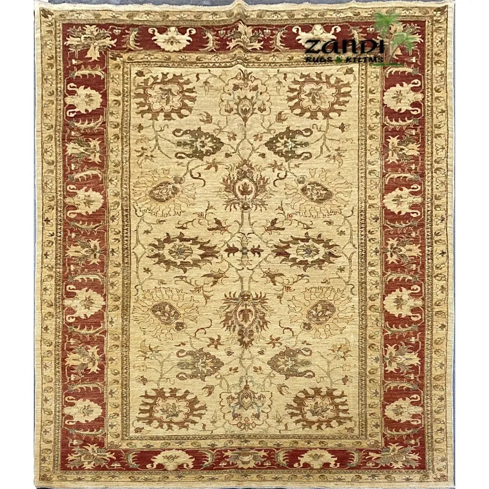 Hand Knotted One Of The Kind Peshawar And Khotan Rug 6'8" x 11'0" Pes_Kho_07: ABC Rugs Kilims Collection Hand Knotted Afghani Oushak Design Rug Size 6'8''X11'0'' (Rr10141) (Abcr20056) (Red, Cream) Hand knotted and meticulously crafted by Afghan artisans, this stunning Afghani R