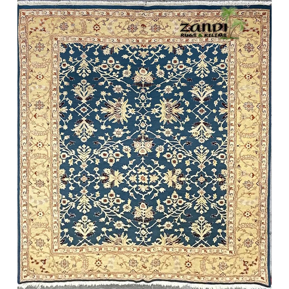 Hand Knotted One Of The Kind Peshawar And Khotan Rug 8'0" x 10'0" Pes_Kho_11: ABC Rugs Kilims Collection Hand Knotted Khotan Design Rug Size 8'0''X10'0'' (Rr10192) (Blue, Cream) Hand knotted and meticulously crafted by Afghan artisans, this stunning Afghani Rug Hand Knotted Are