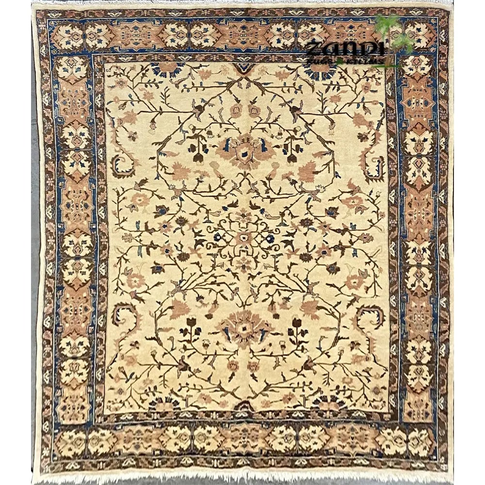 Hand Knotted One Of The Kind Peshawar And Khotan Rug 8'8" x 11'9" Pes_Kho_30: ABC Rugs Kilims Collection Hand Knotted Afghani Oushak Design Rug Size 8'8''X11'9'' (Rr10185) (Abcr20143) (Cream, Blue, Brown) Hand knotted and meticulously crafted by Afghan artisans, this stunning A