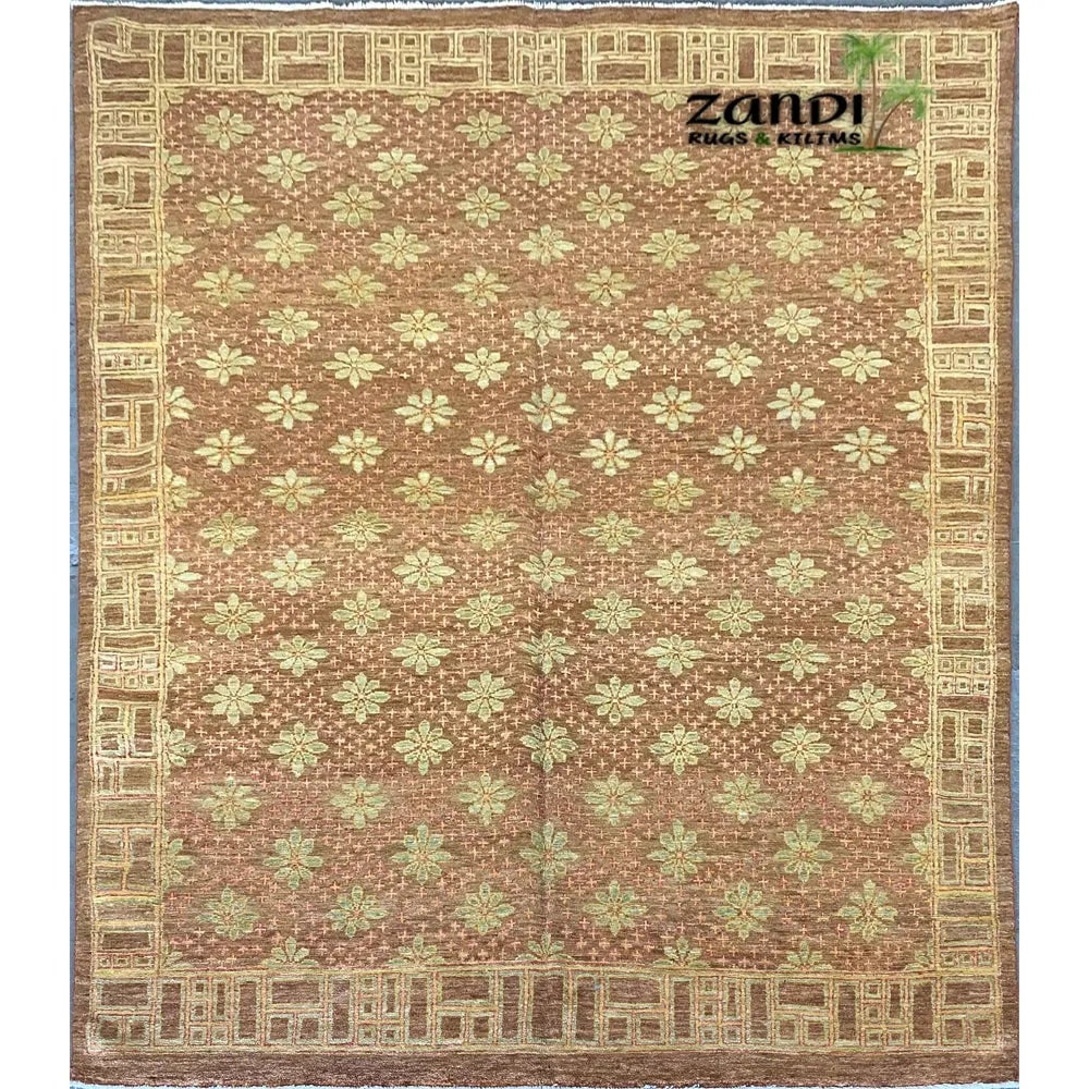 Hand Knotted One Of The Kind Peshawar And Khotan Rug 9'0" x 6'10" Pes_Kho_35: ABC Rugs Kilims Collection Hand Knotted Afghani Khotan Design Rug Size 9'0''X6'10'' (Rr10398) (Cream, Brown) Hand knotted and meticulously crafted by Afghan artisans, this stunning Afghani Rug Hand Kn