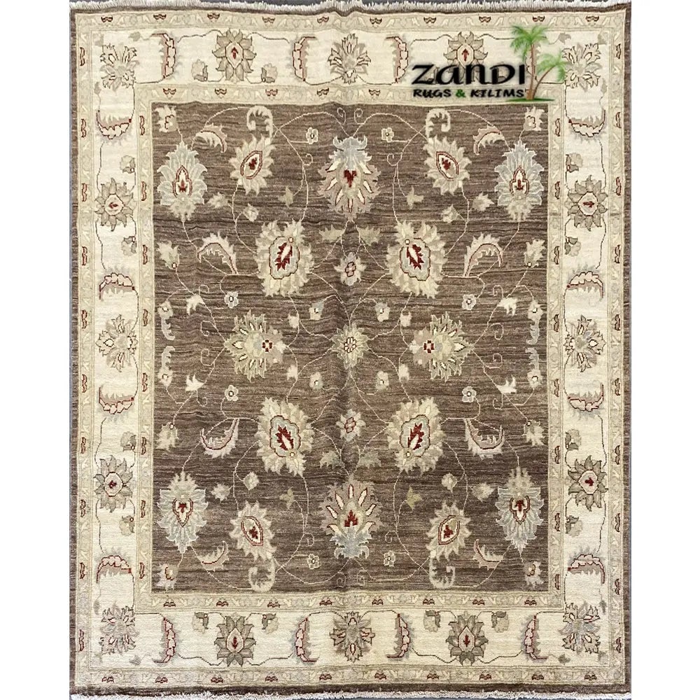 Hand Knotted One Of The Kind Peshawar And Khotan Rug 6'8" x 6'6" Pes_Kho_41: ABC Rugs Kilims Collection Hand Knotted Pakistani Peshawar Traditional Design Rug Size 6'8''X6'6'' (Rr10393) (Z_Abcr01716) (Brown, Cream) Hand knotted and meticulously crafted by Pakistan artisans, th