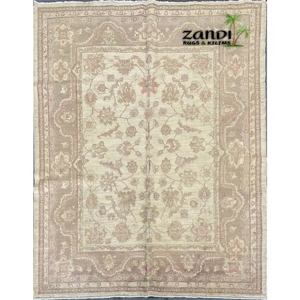 Hand Knotted One Of The Kind Peshawar And Khotan Rug 7'8" x 6'1" Pes_Kho_44: ABC Rugs Kilims Collection Hand Knotted Afghani Oushak Design Rug Size 7'8''X6'1'' (Rr10374) (Abc20044) (Cream, Camel) Hand knotted and meticulously crafted by Afghan artisans, this stunning Afghani R