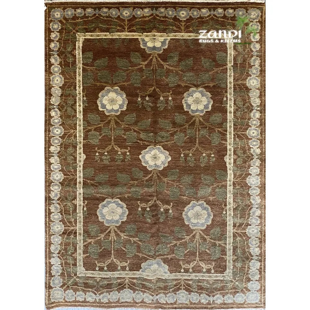 Hand Knotted One Of The Kind Peshawar And Khotan Rug 5'6" x 8'6" Pes_Kho_47: ABC Rugs Kilims Collection Hand Knotted Pakistani Oushak Design Rug Size 5'6''X8'6'' (Rr10353) (Z_6445) (Brown, Blue) Hand knotted and meticulously crafted by Pakistan artisans, this stunning Pakistan