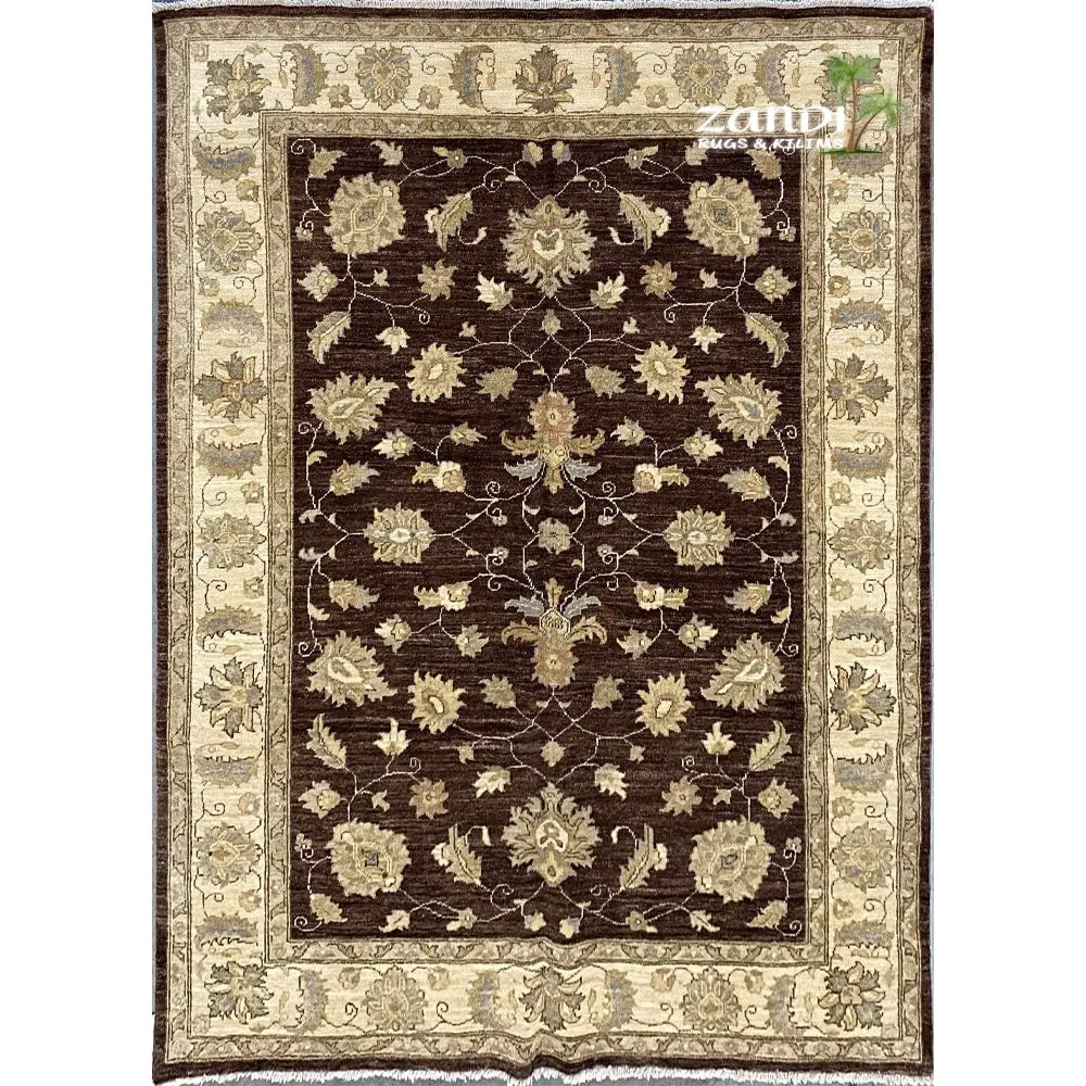 Hand Knotted One Of The Kind Peshawar And Khotan Rug 5'8" x 7'1" Pes_Kho_49: ABC Rugs Kilims Collection Hand Knotted Pakistani Traditional Design Rug Size 5'8''X7'1'' (Rr10358) (Z_Abcr01827) (Brown, Cream) Hand knotted and meticulously crafted by Pakistan artisans, this stunni