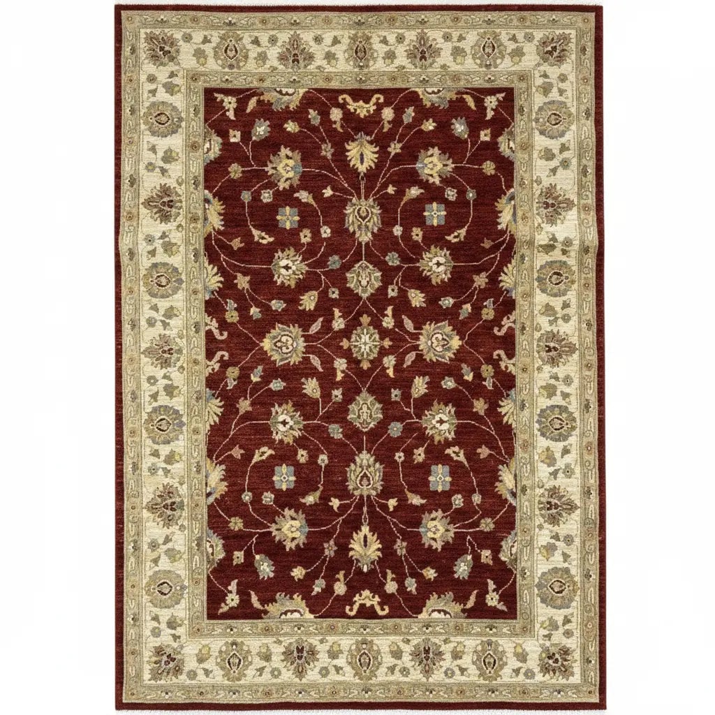Hand Knotted One Of The Kind Peshawar And Khotan Rug 5'7" x 7'11" Pes_Kho_50: ABC Rugs Kilims Collection Hand Knotted Pakistani Oushak Design Rug Size 5'7''X7'11'' (Rr11537) (Z_7907) (Red, Gold) Hand knotted and meticulously crafted by Pakistan artisans, this stunning Pakistan 