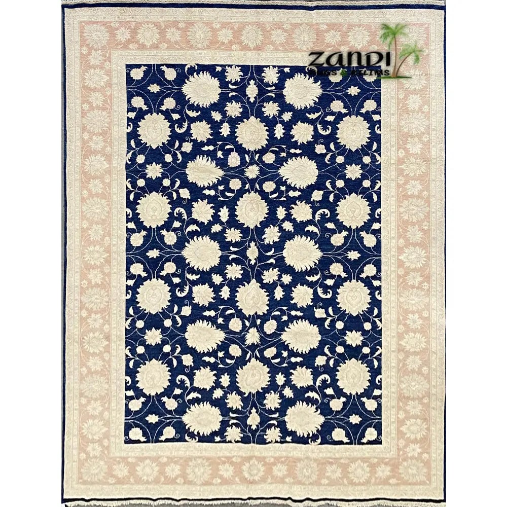 Hand Knotted One Of The Kind Peshawar And Khotan Rug 8'2" x 11'4" Pes_Kho_55: ABC Rugs Kilims Collection Hand Knotted Pakistani Khotan Design Rug Size 8'2''X11'4'' (Rr10308) (Z_Pa-11380) (Blue, Golden) Hand knotted and meticulously crafted by Afghan artisans, this stunning Afgh