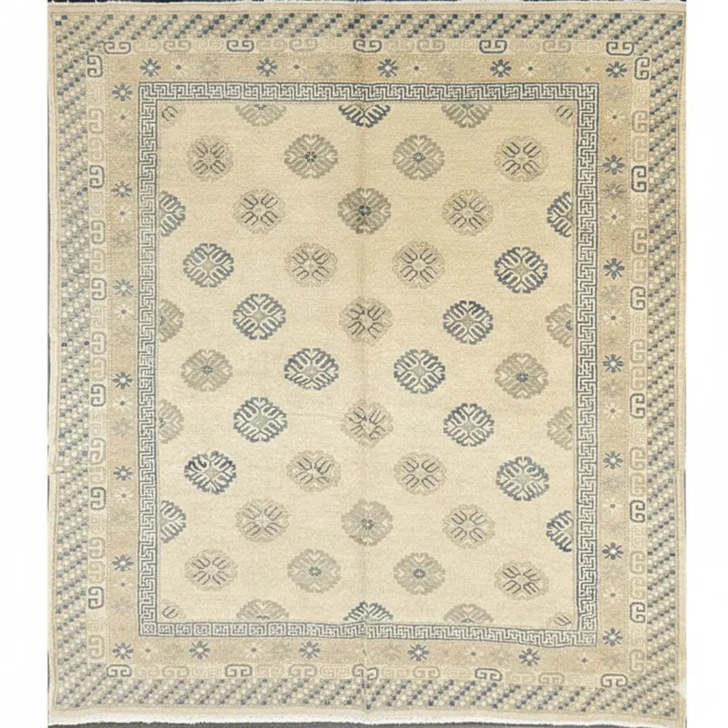 Hand Knotted One Of The Kind Peshawar And Khotan Rug 10'10" x 8'11" Pes_Kho_63: ABC Rugs Kilims Collection Hand Knotted Afghani Khotan Design Rug Size 10'10''X8'11'' (Rr10170) (Z_Abcr04240) (Cream, Gray) Hand knotted and meticulously crafted by Afghan artisans, this stunning Afgh