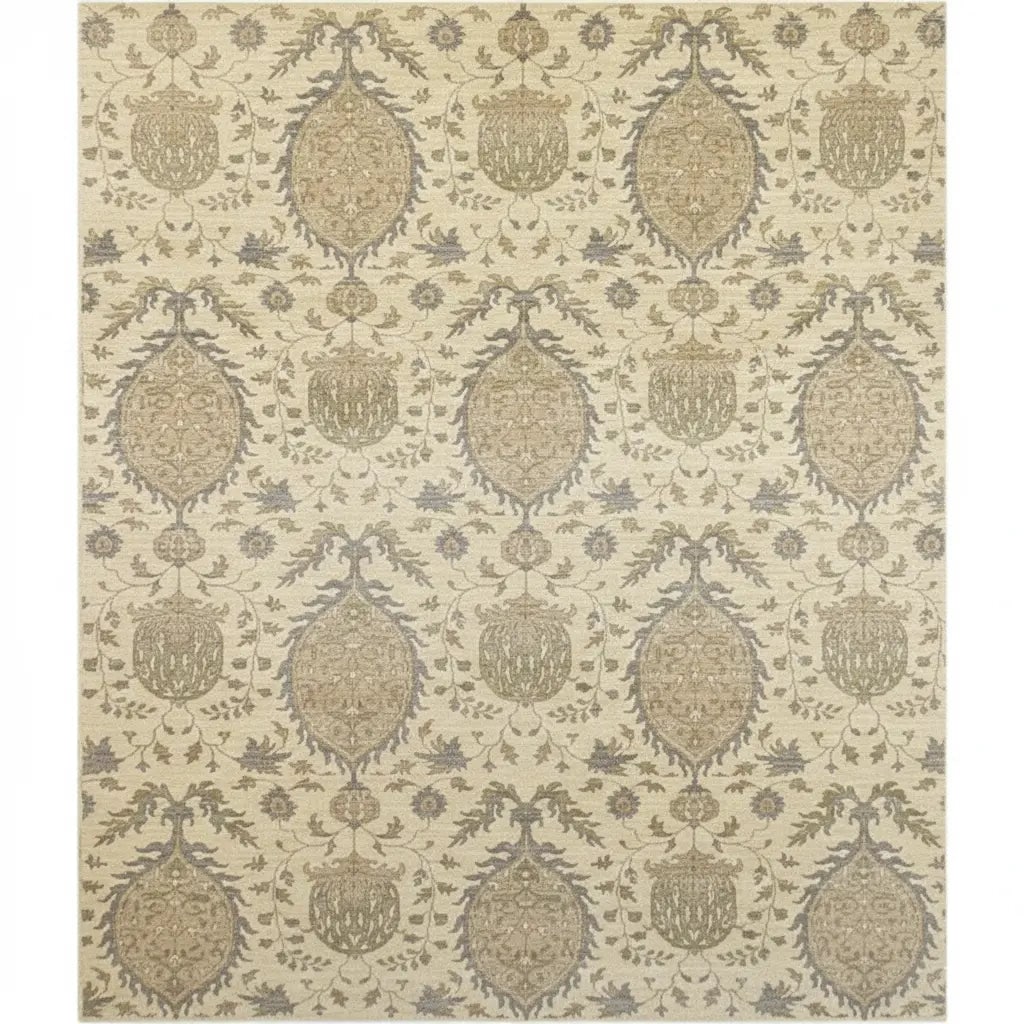 Hand Knotted One Of The Kind Peshawar And Khotan Rug 10'2" x 13'0" Pes_Kho_68: ABC Rugs Kilims Collection Hand Knotted Afghani Khotan Design Rug Size 10'2''X13'0'' (Rr10109) (Z_8227) (Cream, Camel, Gray) Hand knotted and meticulously crafted by Afghan artisans, this stunning Afg
