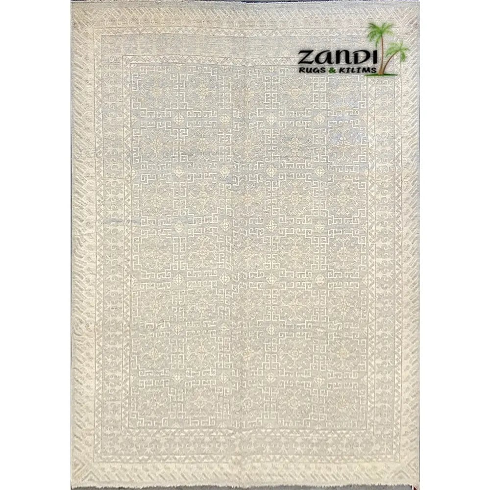 Hand Knotted One Of The Kind Peshawar And Khotan Rug 9'0" x 12'0" Pes_Kho_77: ABC Rugs Kilims Collection Hand Knotted Afghani Khotan Design Rug Size 9'0''X12'0'' (Rr10168) (Z_8607) (Cream, Gray) Hand knotted and meticulously crafted by Afghan artisans, this stunning Afghani Rug