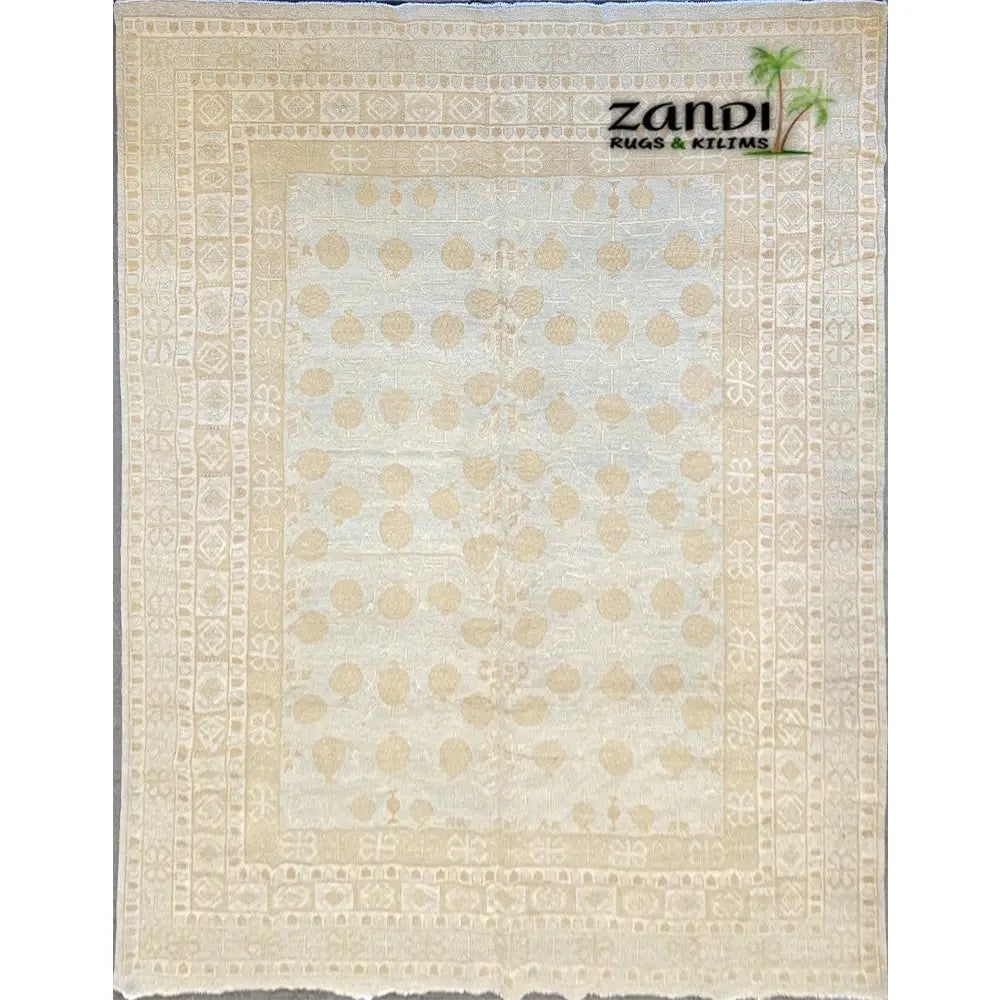 Hand Knotted One Of The Kind Peshawar And Khotan Rug 8'10" x 12'8" Pes_Kho_78: ABC Rugs Kilims Collection Hand Knotted Turkman Khotan Design Rug Size 8'10''X12'8'' (Rr11560) (Z_123) (Camel, Gray) Hand knotted and meticulously crafted by Afghan artisans, this stunning Afghani Rug