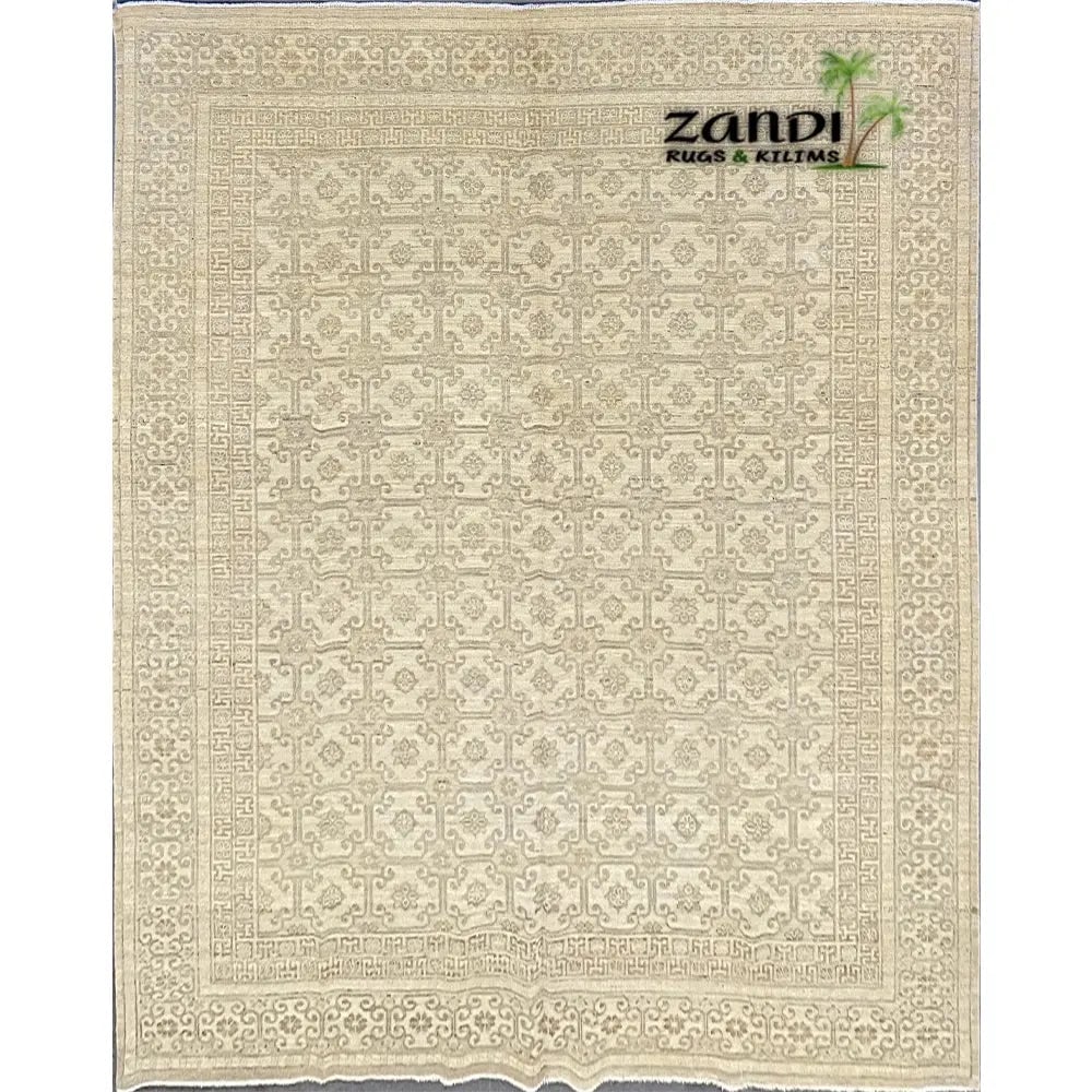 Hand Knotted One Of The Kind Peshawar And Khotan Rug 9'10" x 8'0" Pes_Kho_82: ABC Rugs Kilims Collection Hand Knotted Afghani Khotan Design Rug Size 9'10''X8'0'' Rr10118 (Z_Abcr04246) (Cream, Camel) Hand knotted and meticulously crafted by Afghan artisans, this stunning Afghani