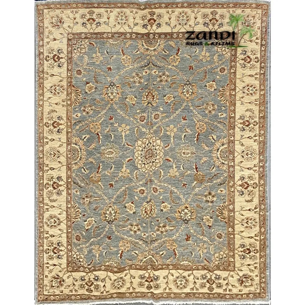 Hand Knotted One Of The Kind Peshawar And Khotan Rug 7'10" x 9'6" Pes_Kho_85: ABC Rugs Kilims Collection Hand Knotted Afghani Khotan Design Rug Size 7'10''X9'6'' Rr10146 (Z_39480) (Gray, Brown) Hand knotted and meticulously crafted by Afghan artisans, this stunning Afghani Rug 