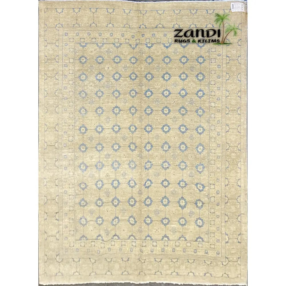 Hand Knotted One Of The Kind Peshawar And Khotan Rug 9'9" x 6'7" Pes_Kho_86: ABC Rugs Kilims Collection Hand Knotted Afghani Khotan Design Rug Size 9'9''X6'7'' (Rr10149) (Z_Abcr04105) (Cream, Blue) Hand knotted and meticulously crafted by Afghan artisans, this stunning Afghani