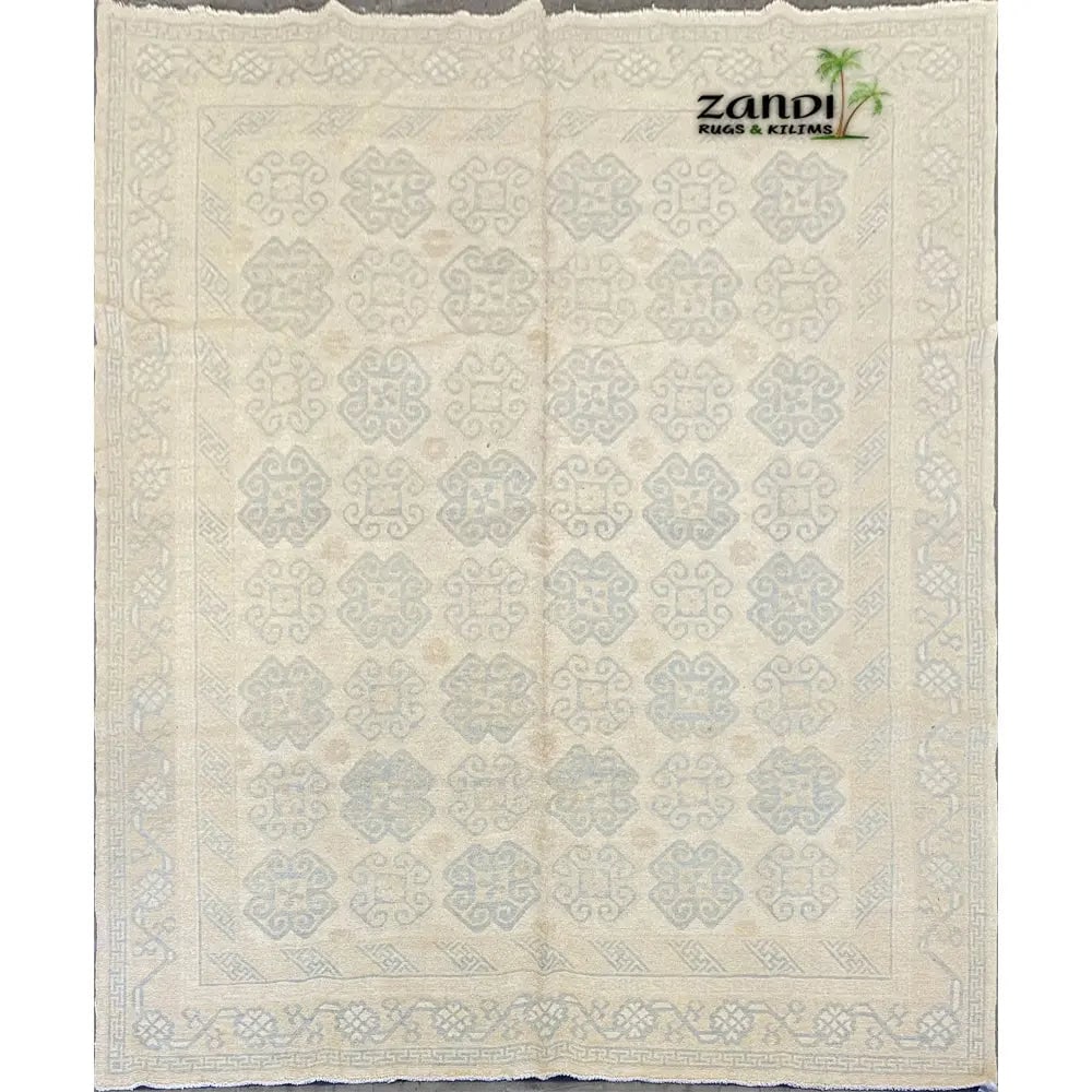 Hand Knotted One Of The Kind Peshawar And Khotan Rug 9'5" x 7'10" Pes_Kho_88: ABC Rugs Kilims Collection Hand Knotted Afghani Khotan Design Rug Size 9'5''X7'10'' (Rr10183) (Z_Abcr04308) (Cream, Gray) Hand knotted and meticulously crafted by Afghan artisans, this stunning Afghan
