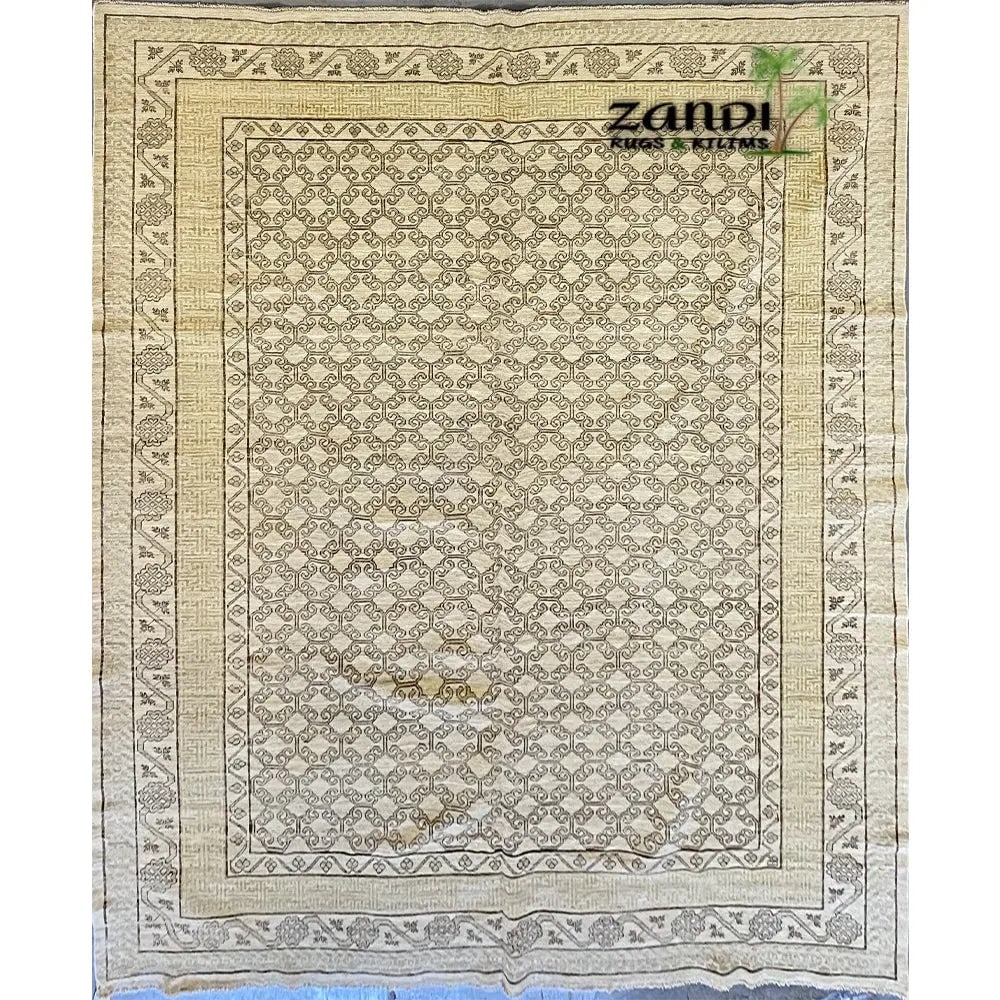 Hand Knotted One Of The Kind Peshawar And Khotan Rug 12'0" x 9'0" Pes_Kho_90: ABC Rugs Kilims Collection Hand Knotted Afghani Khotan Design Rug Size 12'0''X9'0'' (Rr10131) (Cream, Camel, Brown) Hand knotted and meticulously crafted by Afghan artisans, this stunning Afghani Rug 