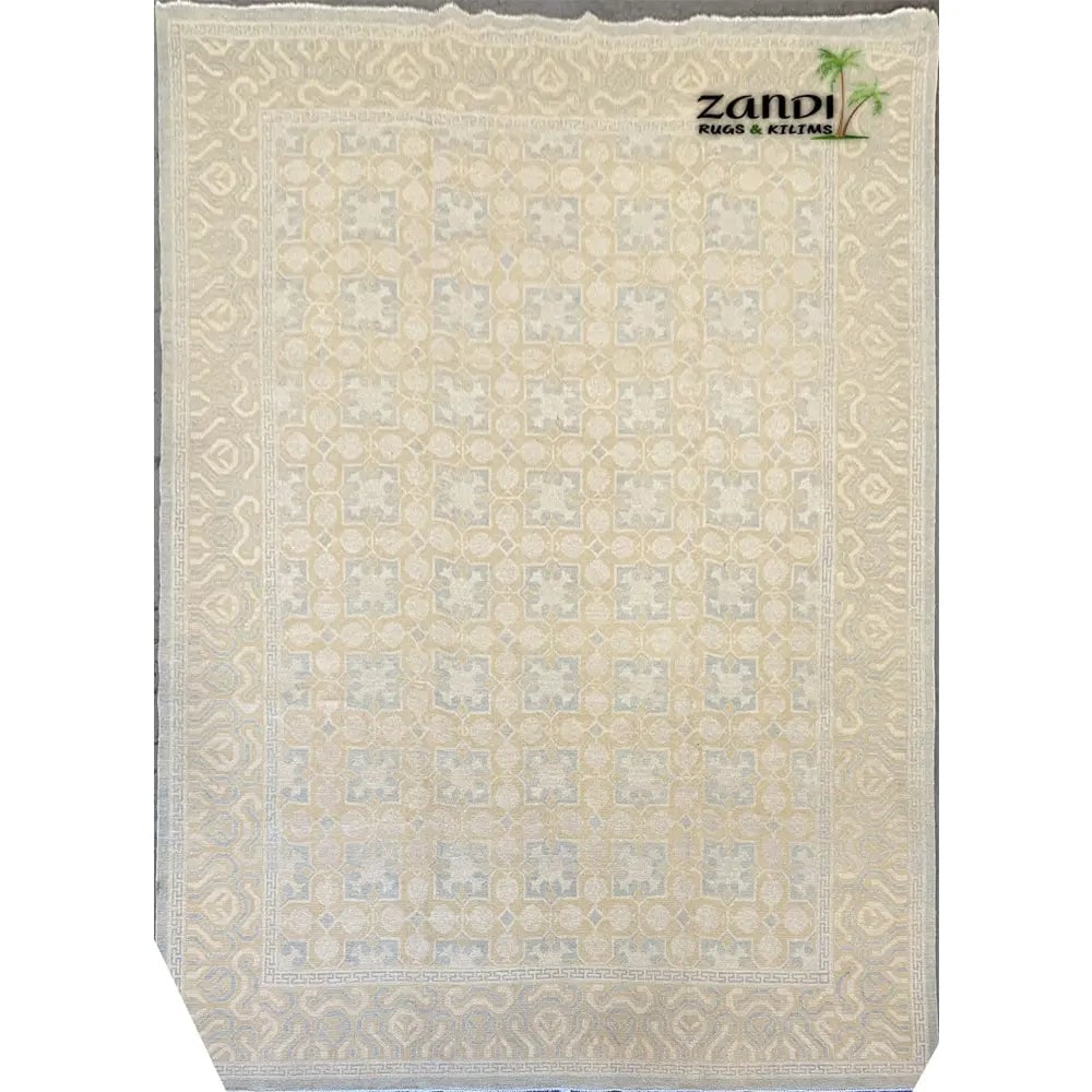 Hand Knotted One Of The Kind Peshawar And Khotan Rug 9'0" x 12'3" Pes_Kho_94: ABC Rugs Kilims Collection Hand Knotted Turkman Khotan Design Rug Size 9'0X12'3 (Rr10165) (Cream, Gray) Hand knotted and meticulously crafted by Afghan artisans, this stunning Afghani Rug Hand Knotted