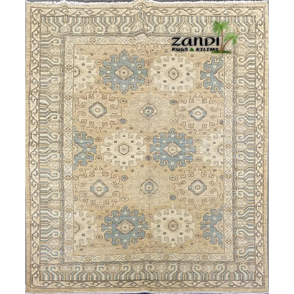 Hand Knotted One Of The Kind Peshawar And Khotan Rug 8'1" x 6'1" Pes_Kho_105: ABC Rugs Kilims Collection Hand Knotted Wool Cotton Afghani Rug Size 8'1X6'1 (Rr11558) (Cream, Gray) Hand knotted and meticulously crafted by Afghan artisans, this stunning Afghani Rug Hand Knotted Ar