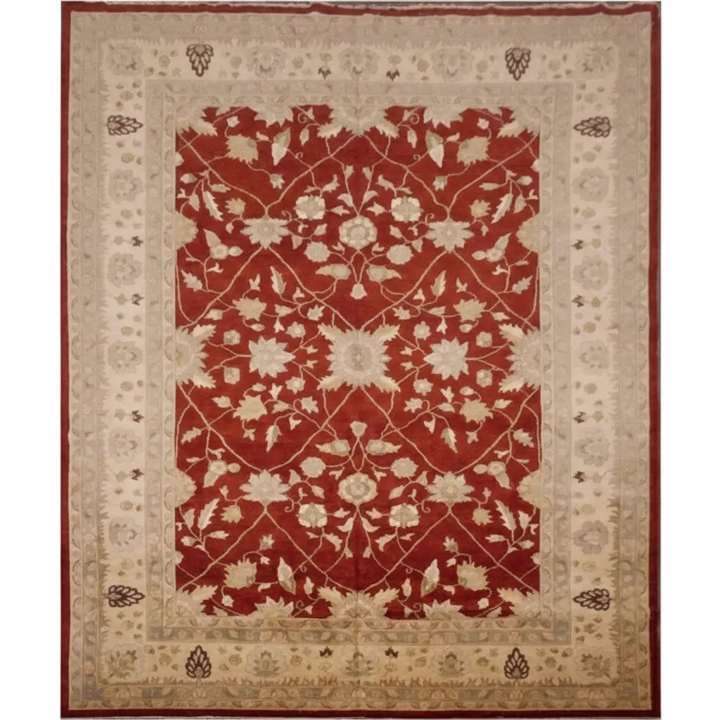 Hand Knotted One Of The Kind Peshawar And Khotan Rug 13'04" x 10'05" Pes_Kho_121: ABC Rugs Kilims Collection Hand Knotted Traditional Wool/ Cotton Afghan Rug Size 13'04X10'05 (Gr15942) (Abcr01814) (Red, Camel) Hand knotted and meticulously crafted by Afghan artisans, this stunning 