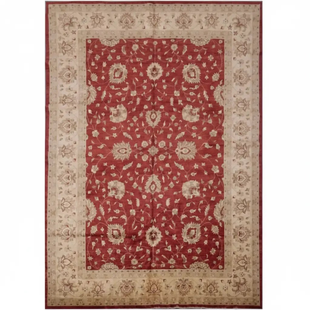Hand Knotted One Of The Kind Peshawar And Khotan Rug 13'10" x 9'11" Pes_Kho_124: ABC Rugs Kilims Collection Hand Knotted Traditional Wool/ Cotton Afghani Rug Size 13'10X9'11 (Gr15949) (Abcr01705) (Red, Camel) Hand knotted and meticulously crafted by Afghan artisans, this stunning 