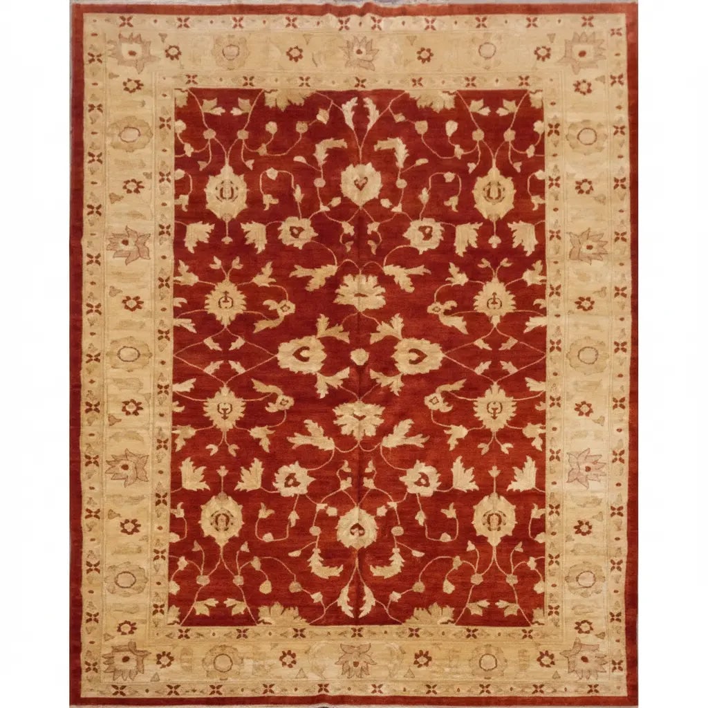 Hand Knotted One Of The Kind Peshawar And Khotan Rug 13" x 10'1" Pes_Kho_133: ABC Rugs Kilims Collection Afghani Hand Knotted Wool/Cotton Peshawar Rugs 13X10'1 (Gr15187) (Red, Camel) Hand knotted and meticulously crafted by Afghan artisans, this stunning Afghan Hand Knotted Are