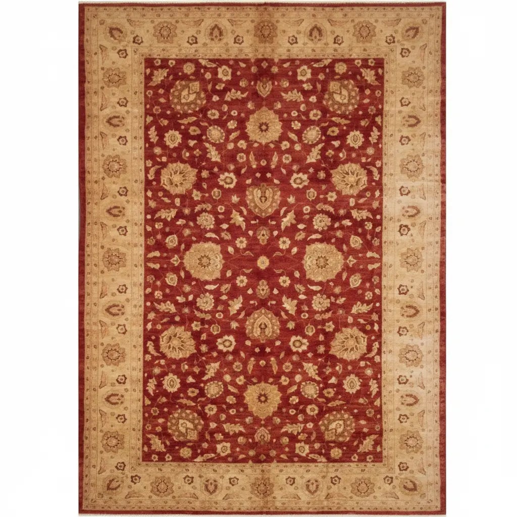Hand Knotted One Of The Kind Peshawar And Khotan Rug 17'4" x 11'11" Pes_Kho_137: ABC Rugs Kilims Collection Afghani Hand Knotted Wool/Cotton Rugs 17'4X11'11 (Gr15142) (Red, Camel) Hand knotted and meticulously crafted by Afghan artisans, this stunning Afghan Hand Knotted Area Rug 