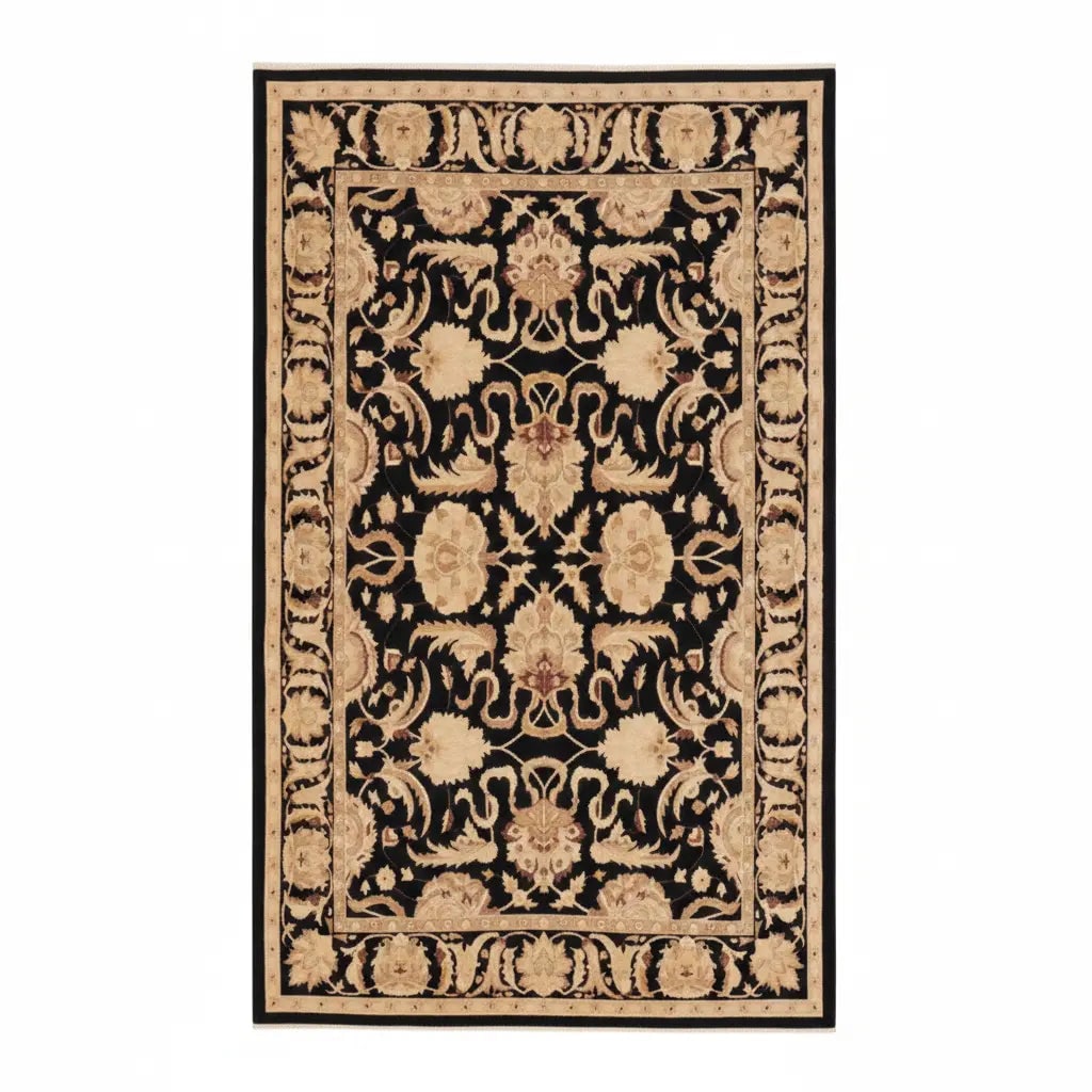 Hand Knotted One Of The Kind Peshawar And Khotan Rug 10" x 14" Pes_Kho_139: ABC Rugs Kilims Collection Afghani Hand Knotted Iran Wool/Cotton Orential Rugs 10X14 (Gr15196) (Black, Cream, Golden) Hand knotted and meticulously crafted by Afghan artisans, this stunning Afghani Ru