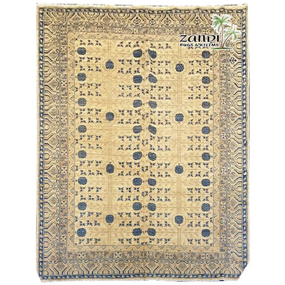 Hand Knotted One Of The Kind Peshawar And Khotan Rug 11'8" x 9'1" Pes_Kho_146: ABC Rugs Kilims Collection Afghan Stone Wash Color Hand Knotted Wool Rug Size 11'8X9'1 (Gr10113) (Abcr04113) (Cream, Blue, Gray) Hand knotted and meticulously crafted by Afghan artisans, this stunning