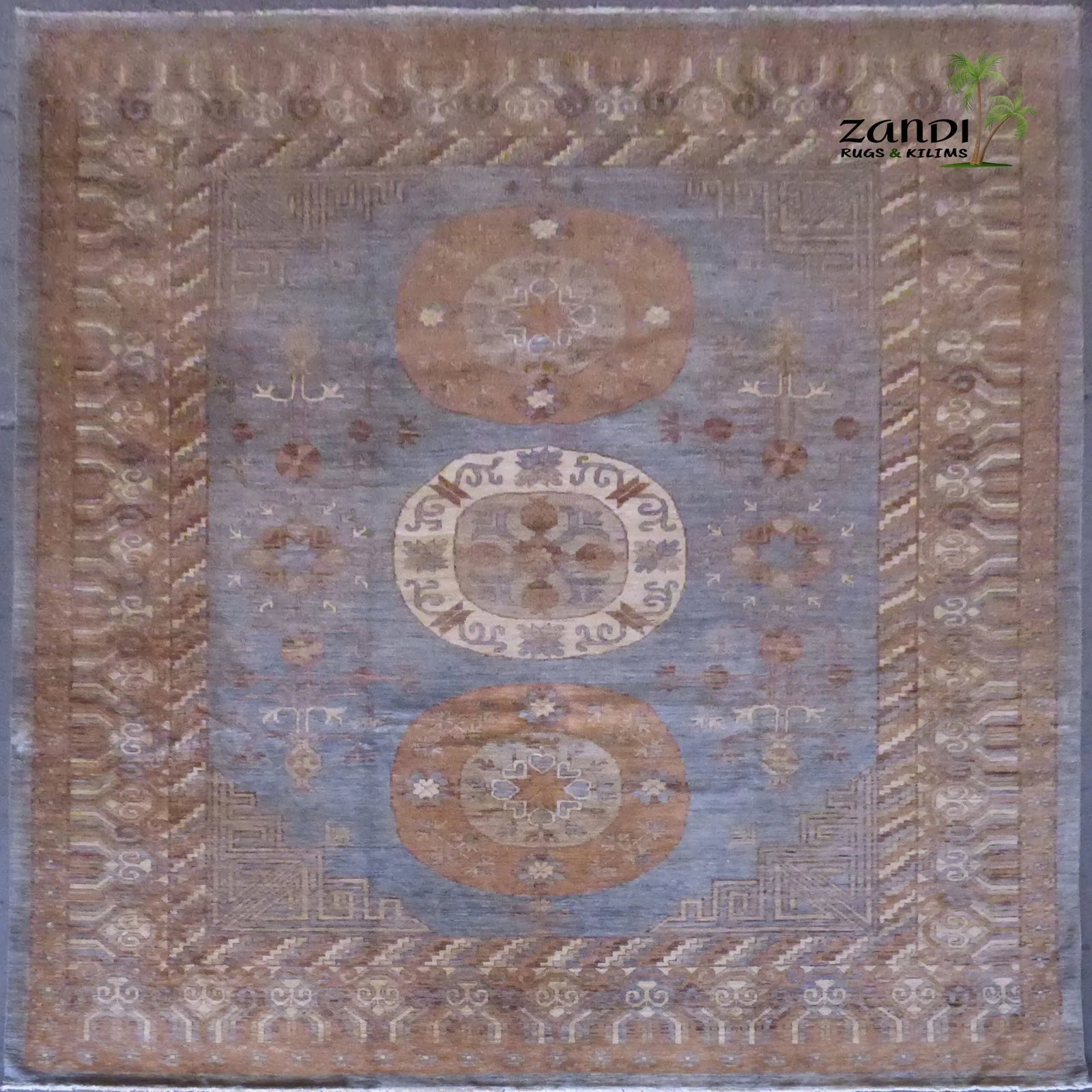 Hand Knotted One Of The Kind Peshawar And Khotan Rug 12'4" x 8'11" Pes_Kho_173: ABC Rugs Kilims Collection Pakistani Khotan Design Hand Knotted Wool/Cotton | Size 12'4X 8'11 Gr16587 (Abcr16587) (Brown, Gray) Hand knotted and meticulously crafted by Afghan artisans, this stunning 