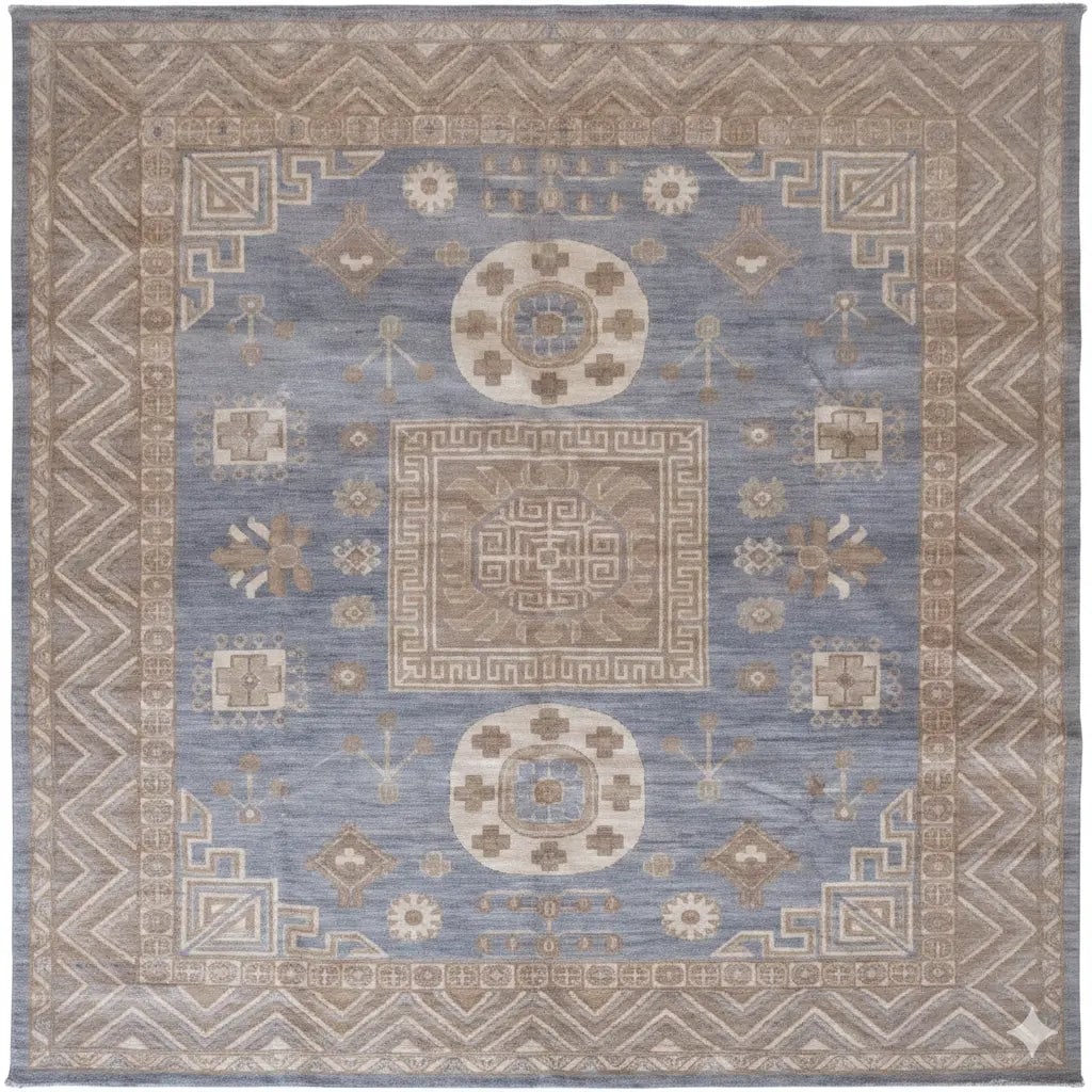 Hand Knotted One Of The Kind Peshawar And Khotan Rug 10'1" x 8'1" Pes_Kho_175: ABC Rugs Kilims Collection Pakistani Khotan Design Hand Knotted Wool/Cotton | Size 10'1X 8'1 Gr16579 (Abcr16579) (Brown, Gray) Hand knotted and meticulously crafted by Afghan artisans, this stunning A