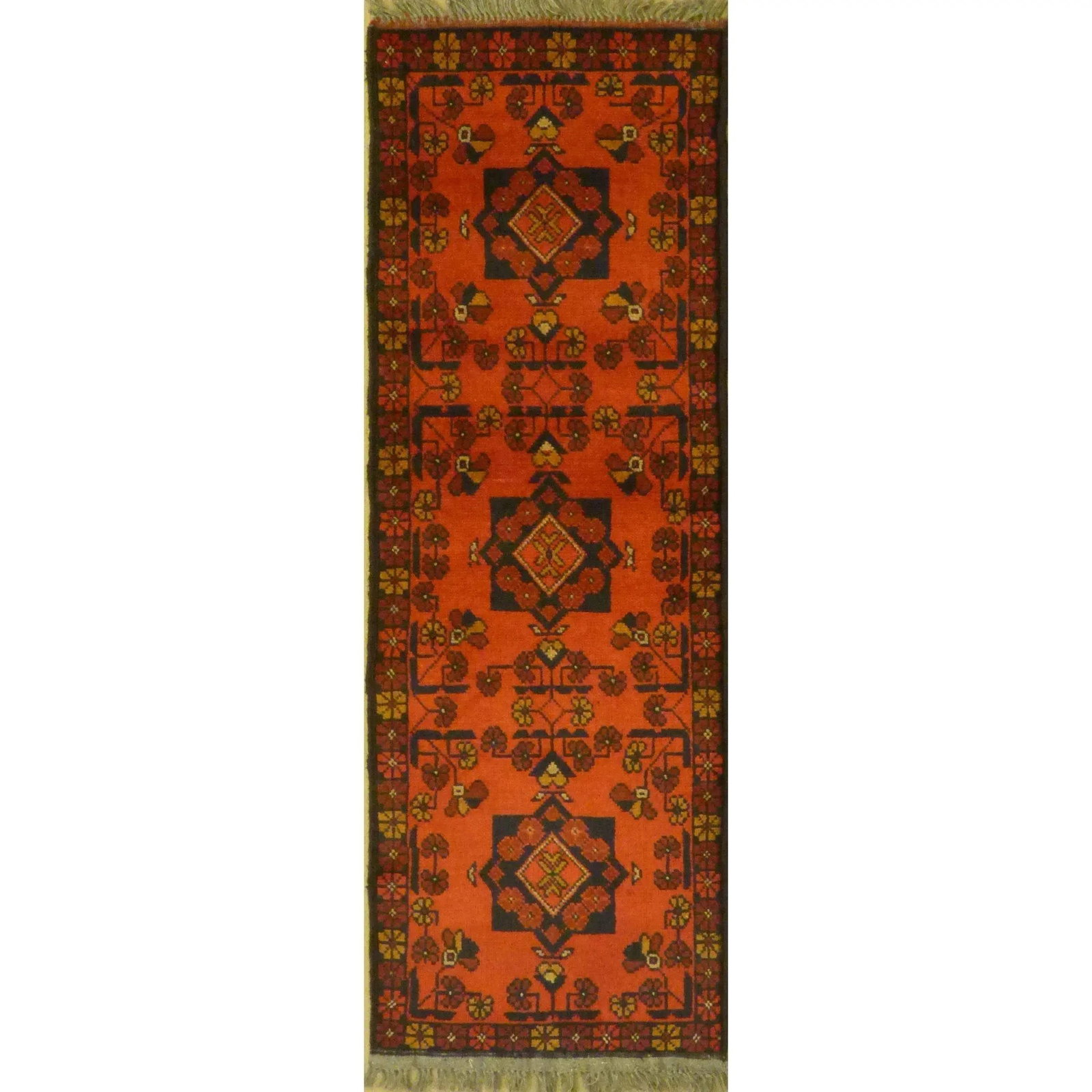 One Of The Kind Afghani Hand-Knotted Rug 4'9" x 1'8" Afg08: ABC Rugs Kilims Collection Unique Super Soft And Multi Red Color Hand-Knotted Afghani Modern Area Rug Made With Natural New Zealand Wools, Amp And Cotton 4'9 X 1'8 (Abcr04531) (Red, Black, Orange)) Ha