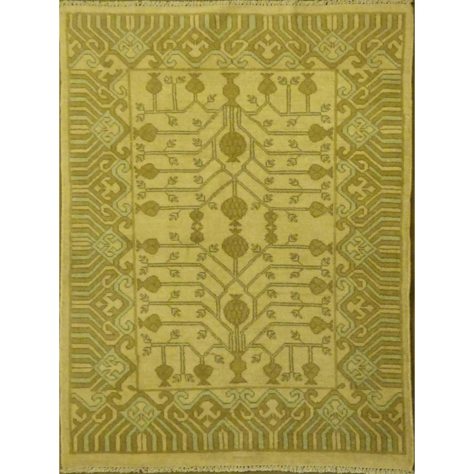 Hand Knotted One Of The Kind Peshawar And Khotan Rug 3'7" x 4'3" Pes_Kho_190: ABC Rugs Kilims Collection Unique Super Soft And Multi Red Color Hand-Knotted Afghani Modern Area Rug Made With Natural New Zealand Wools, Amp And Cotton 3'7 X 4'3 (Abcr04523) (Camel, Cream) Hand knot