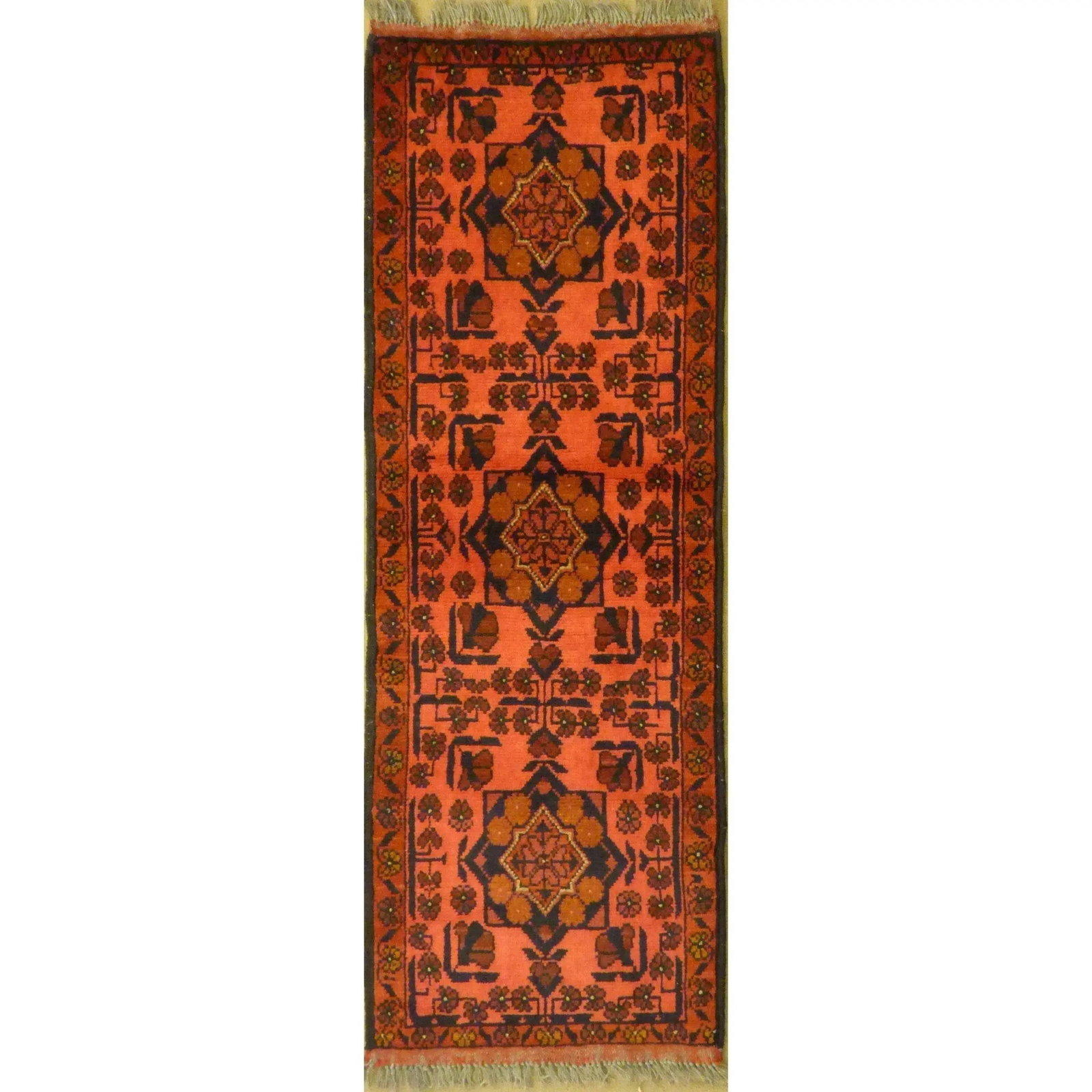 One Of The Kind Afghani Hand-Knotted Rug 1'10" x 5'2" Afg15: ABC Rugs Kilims Collection Unique Super Soft Hand-Knotted Afghani Modern Area Rug Made With Natural New Zealand Wools, Amp And Cotton 1'10 X 5'2 (Abcr04533) (Red, Brown) Hand knotted and meticulously 