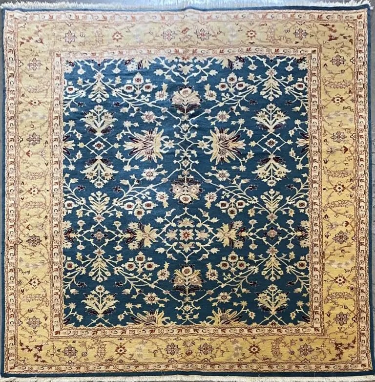 Hand Knotted One Of The Kind Peshawar And Khotan Rug 8' x 10' Pes_Kho_201: ABC Rugs Kilims Collection Pakistani Traditional Style Hand-Knotted Natural Wool And Cotton Rug 8' X 10' (Abcr0220304) (Blue, Camel) Hand knotted and meticulously crafted by Pakistan artisans, this st