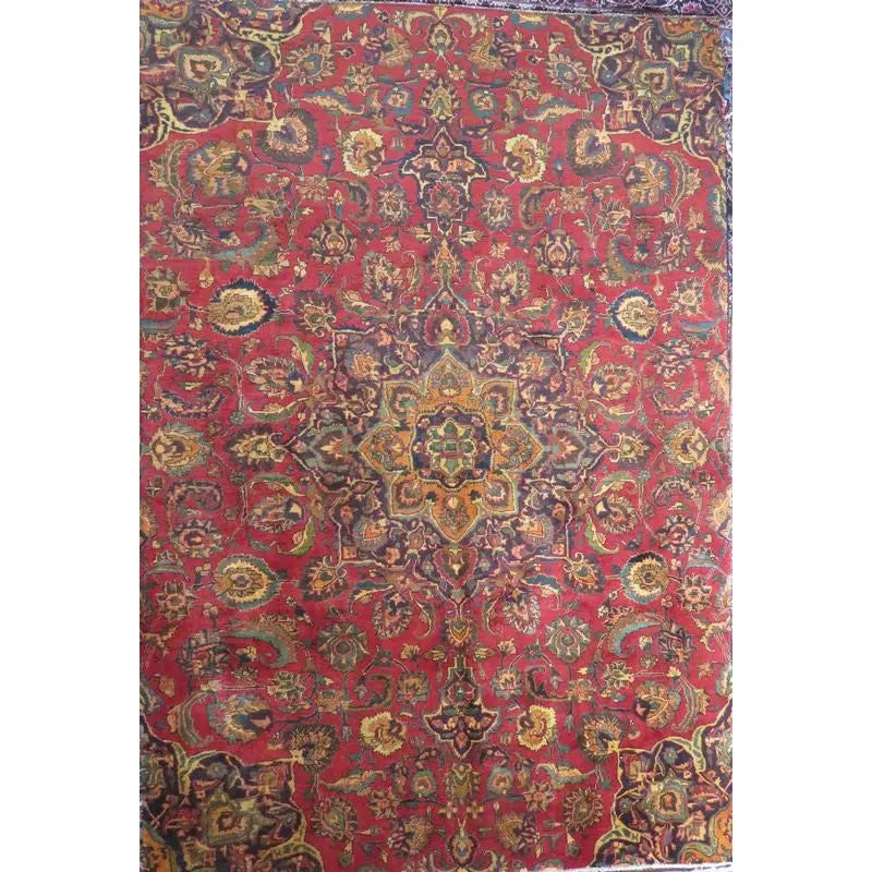 One Of The Kind Hand-Knotted Persian Wool Rug _ Luxurious Vintage Design, 10'10" x 7'2", Artisan: Hand-Knotted Persian Wool Rug _ Luxurious Vintage Design, 10'10" x 7'2", Artisan Crafted, Authentic hand-knotted traditional antique vintage Persian rugs, in excellent vintage condition with over 60 y