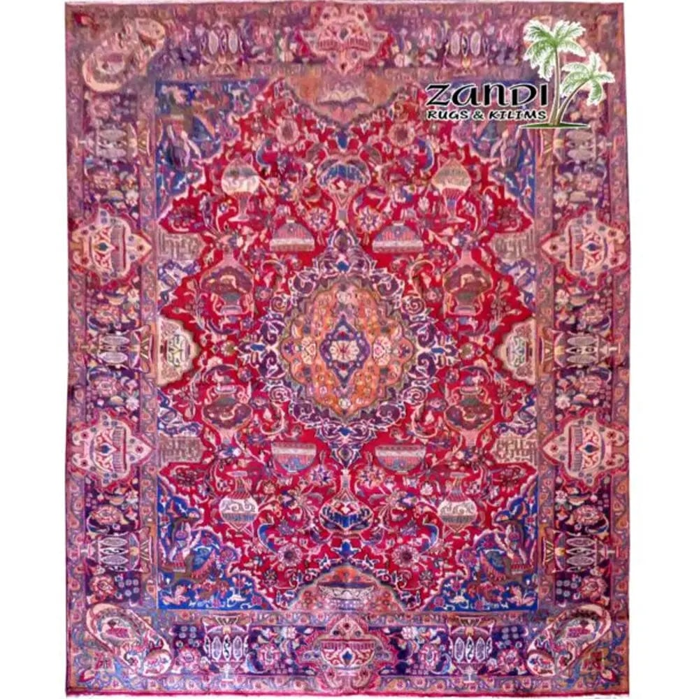 One Of The Kind Persian Tabriz Rug 12'6" x 9'1": ABC Rugs Kilims Collection Hand Knotted Medallion Red Wool Persian Rug Size 12'60"X9'1" (Rr11118) Abcr02115A Hand knotted and meticulously crafted by Persian artisans, this stunning Persian Hand Knott