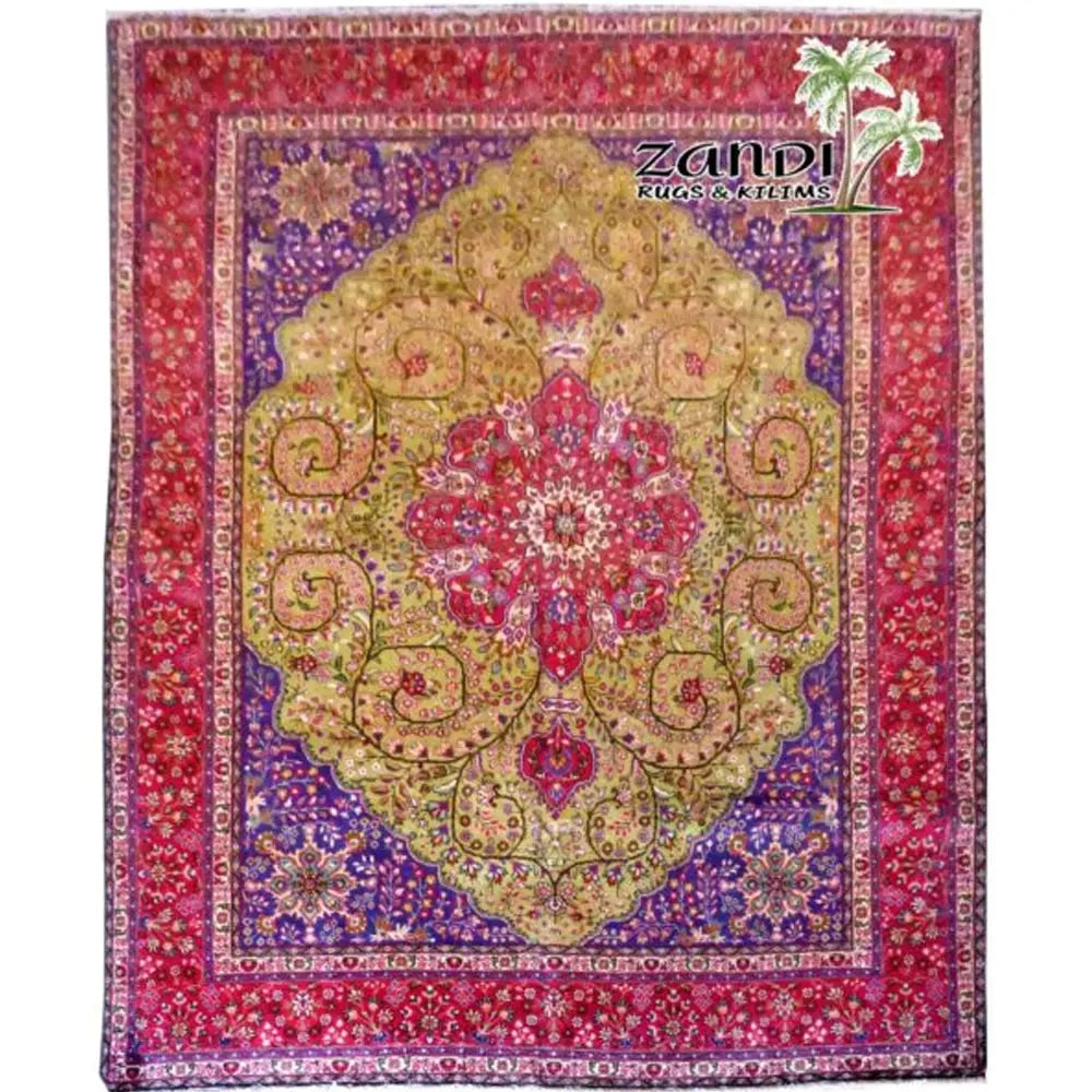 One Of The Kind Persian Tabriz Rug 12'9" x 9'1": ABC Rugs Kilims Collection Hand Knotted Medallion Green Wool Persian Rug Size 12'90"X9'1" (Rr11182) Abcr02911A Hand knotted and meticulously crafted by Persian artisans, this stunning Persian Hand Kno