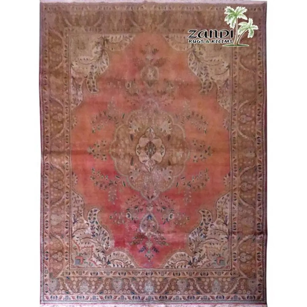 One Of The Kind Persian Tabriz Rug 12'11" x 9'6": ABC Rugs Kilims Collection Hand Knotted Medallion Peach Wool Persian Rug Size 12'11"X9'6" (Rr11109) Abcr02752A Hand knotted and meticulously crafted by Persian artisans, this stunning Persian Hand Kno