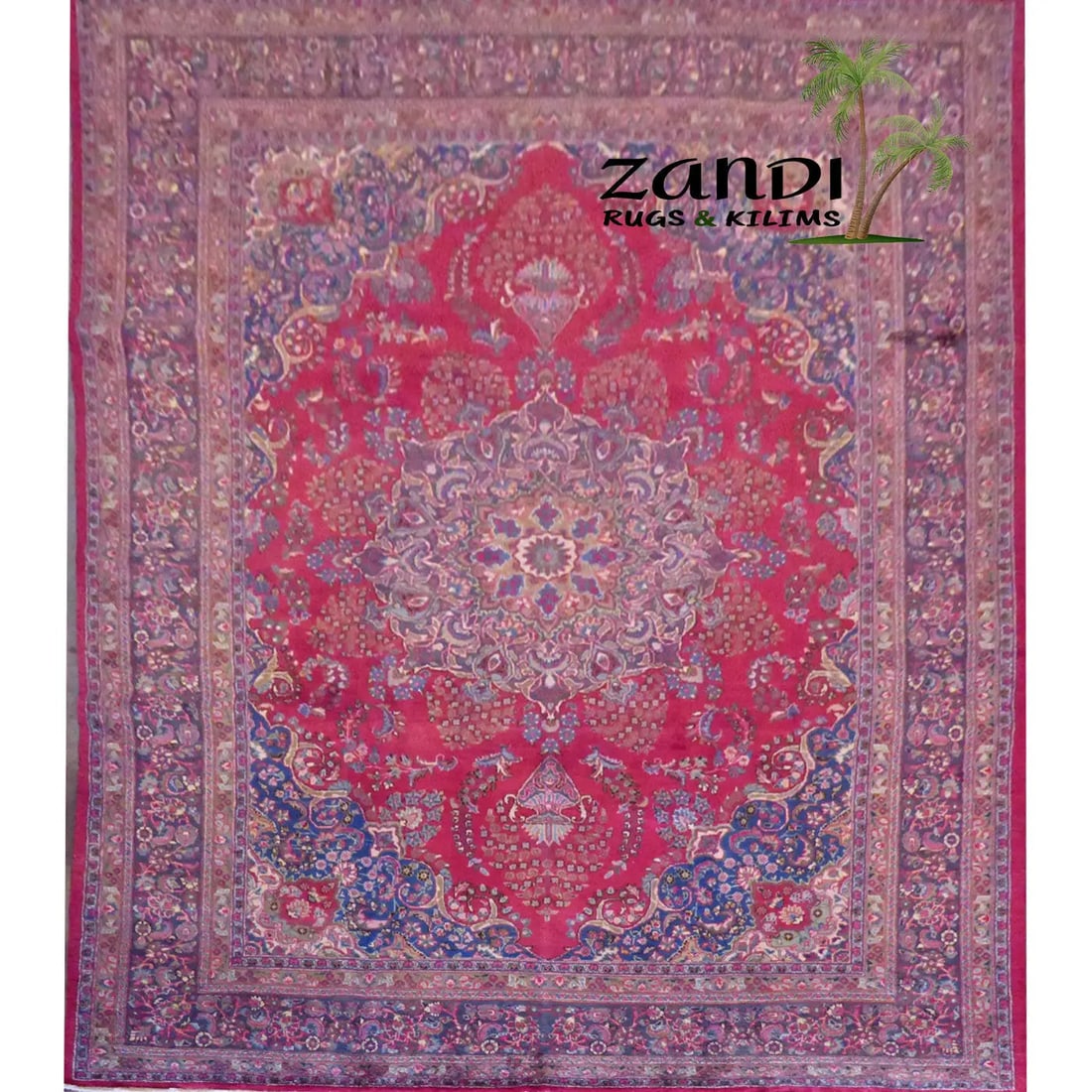 One Of The Kind Persian Mashad Rug 13'4" x 9'9": ABC Rugs Kilims Collection Persian Mashad Design Hand Knotted Wool/Cotton 13'4"X 9'9" Rr11231 Hand knotted and meticulously crafted by Persian artisans, this stunning Hand Knotted Area Rug will invite