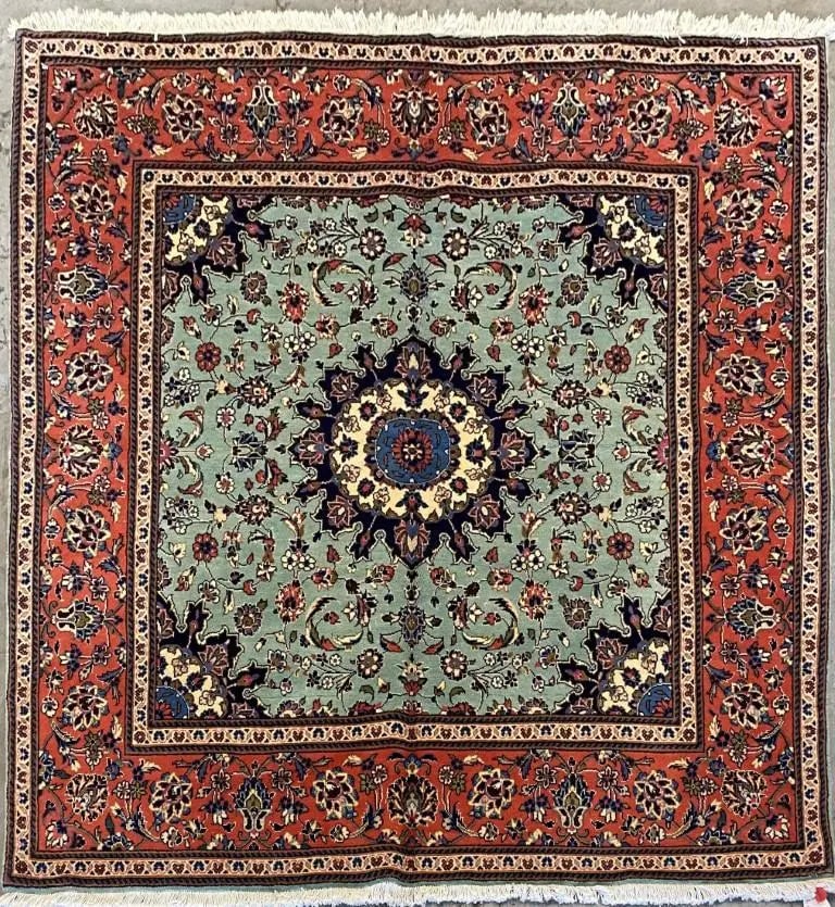 One Of The Kind Persian Yazd Rug 6'5" x 6'4": ABC Rugs Kilims Collection Persian Yazd Traditional Style Hand-Knotted Natural Wool And Cotton Rug 6'5'' X 6'4" Abcr02894 Hand knotted and meticulously crafted by Persian artisans, this stunning Hand 