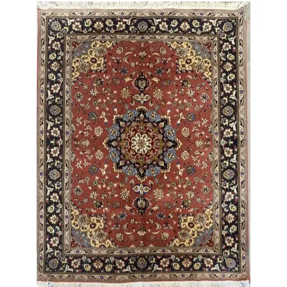 One Of The Kind Persian Tabriz Rug 5' x 7': ABC Rugs Kilims Collection Persian Tabriz Traditional Style Hand-Knotted Natural Wool And Cotton Rug 5' X 7' Abcr-2 Hand knotted and meticulously crafted by Persian artisans, this stunning Hand Knotte