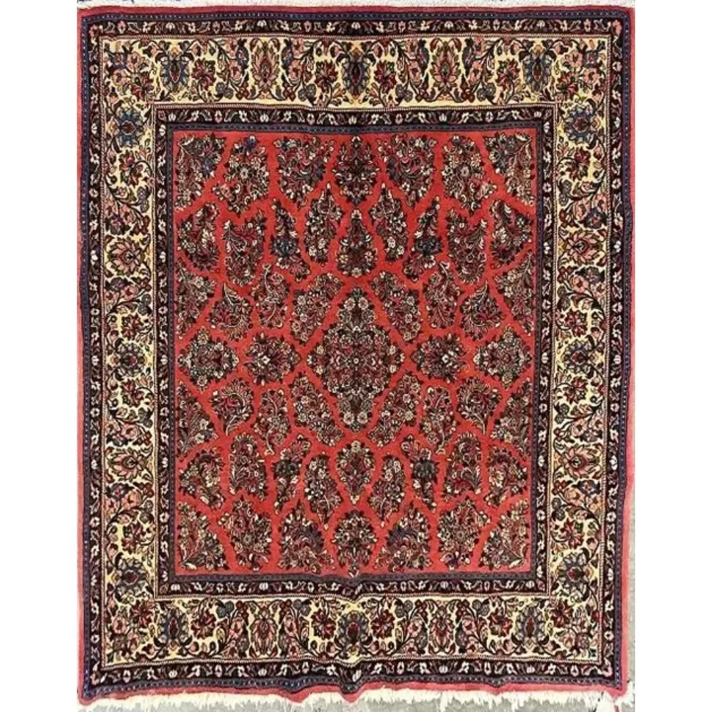One Of The Kind Persian Sarough Rug 7'8" x 7'2": ABC Rugs Kilims Collection Persian Sarough Traditional Style Hand-Knotted Natural Wool And Cotton Rug 7'8" X 7'2" Abcr02875 Hand knotted and meticulously crafted by Persian artisans, this stunning Han