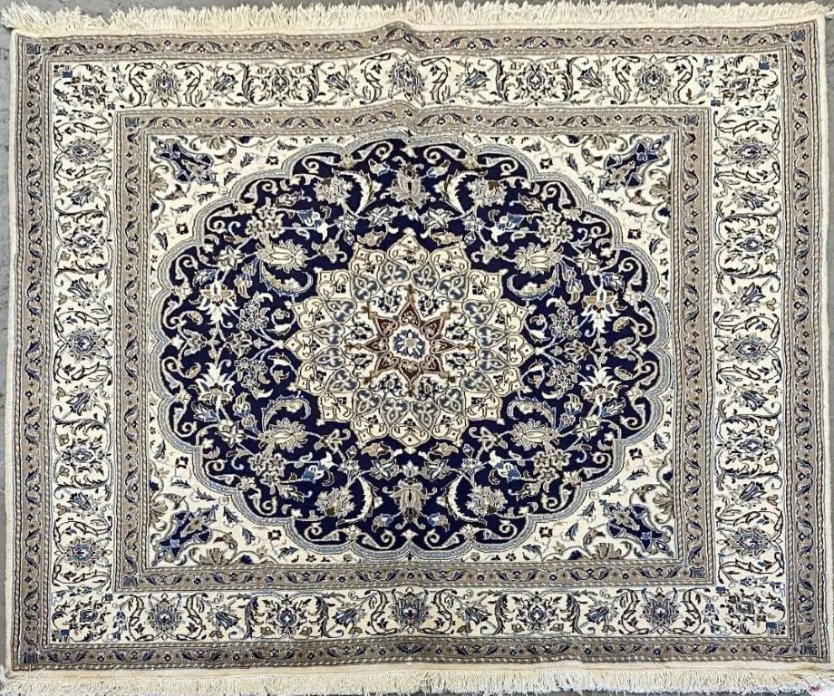 One Of The Kind Persian Nain Rug 6'8" x 6'8": ABC Rugs Kilims Collection Persian Nain Traditional Style Hand-Knotted Natural Wool And Silk Rug 6'8'' X 6'8" Abcr02780 Hand knotted and meticulously crafted by Persian artisans, this stunning Hand Kn