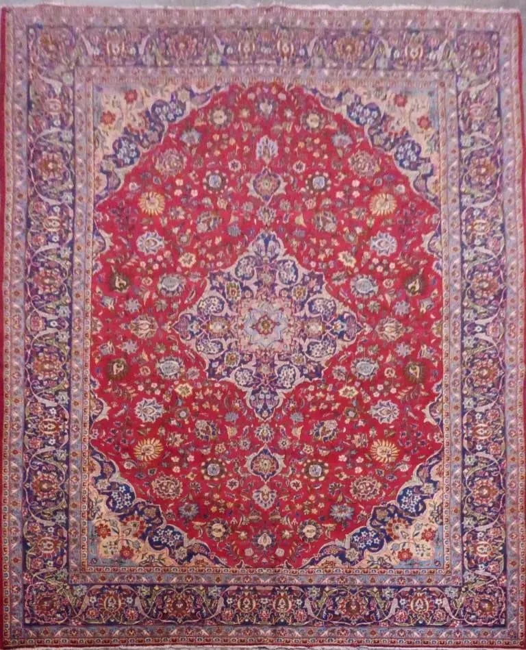 One Of The Kind Persian Kashan Rug 13'8" x 8'5": ABC Rugs Kilims Collection Persian Kashan Hand-Knotted Rug Made With Natural Wool & Cotton 13'8'' X 8'5" Abc549 Hand knotted and meticulously crafted by Persian artisans, this stunning Hand Knotted Ar